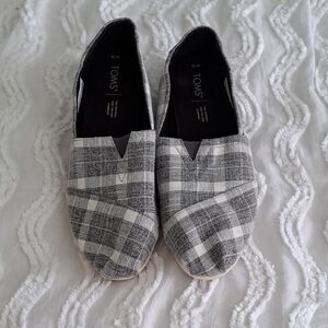 TOMS Gray Plaid Slip-On Shoes